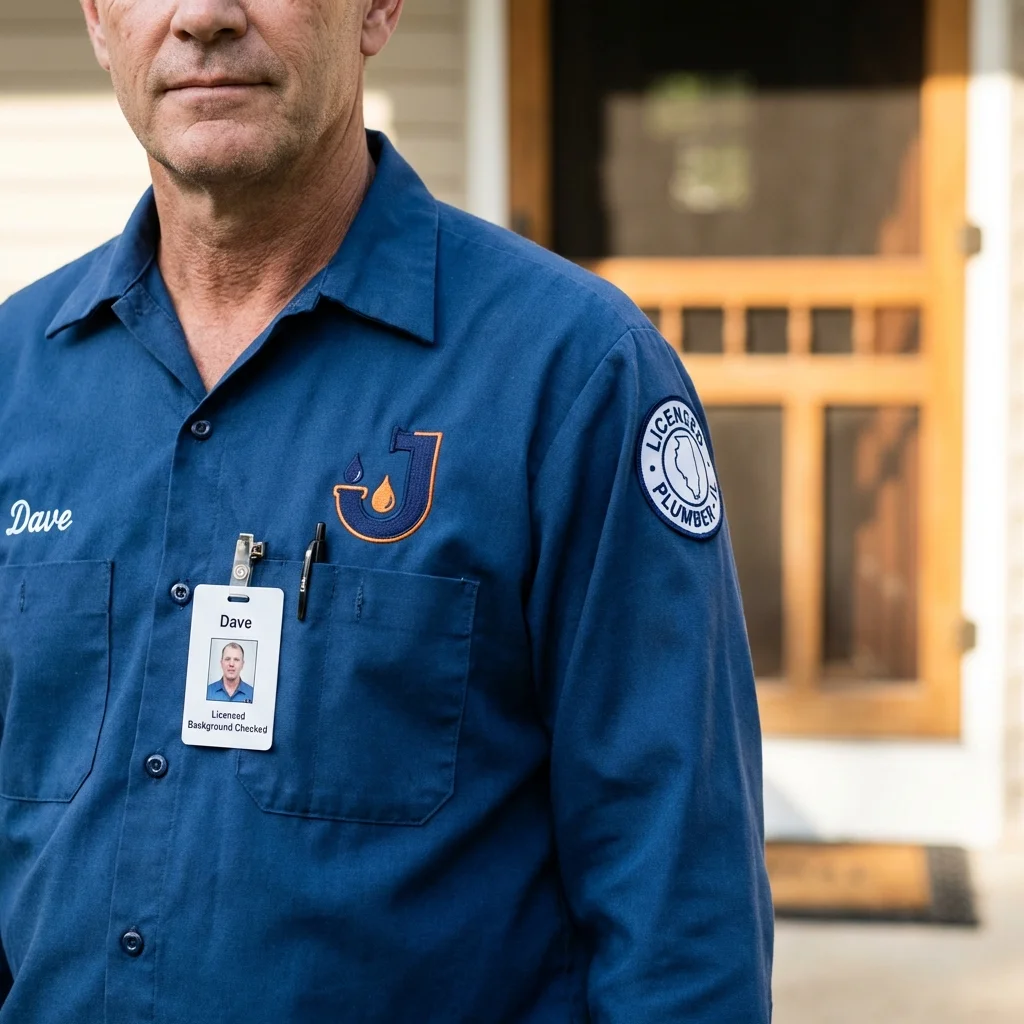 Licensed plumber showing ID badge in Veneta, OR