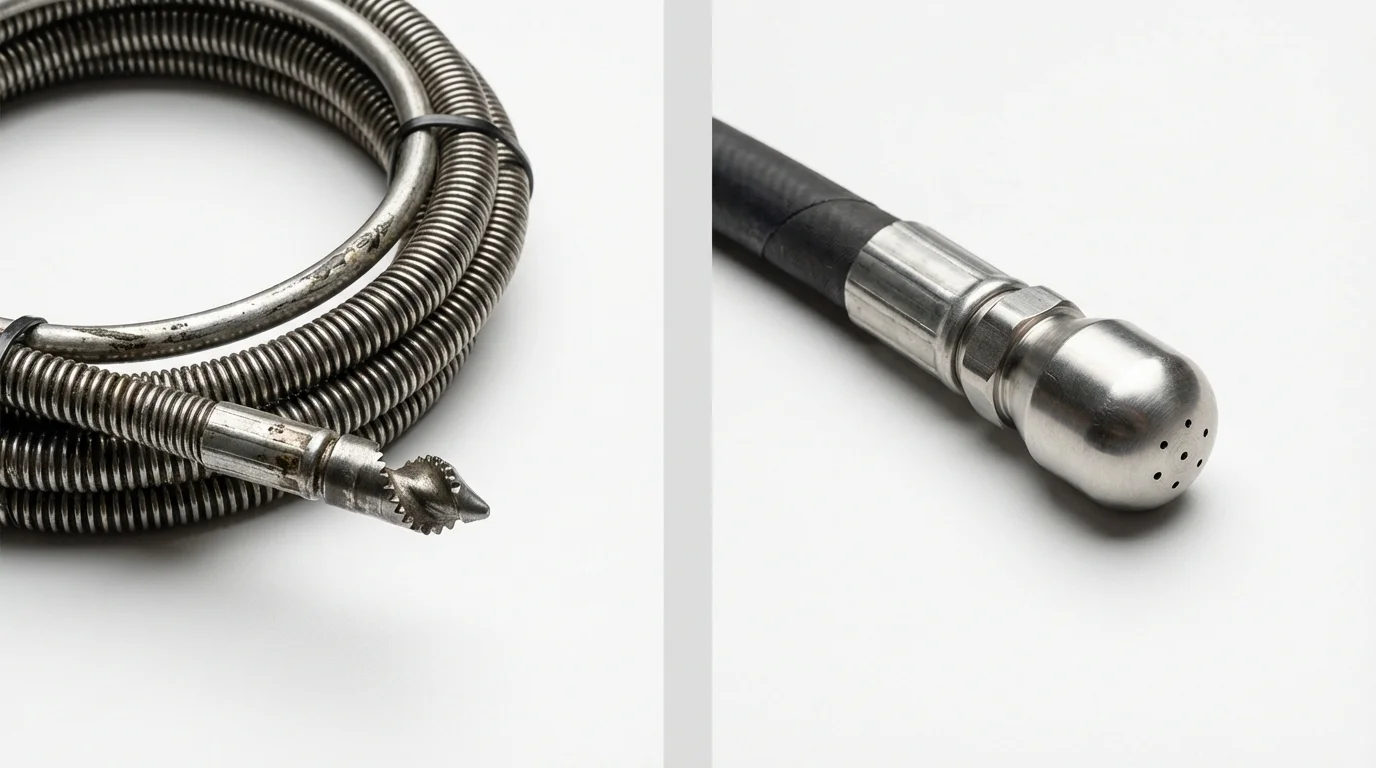 Drain snake cable and hydro jetting nozzle used for drain cleaning in Veneta, OR