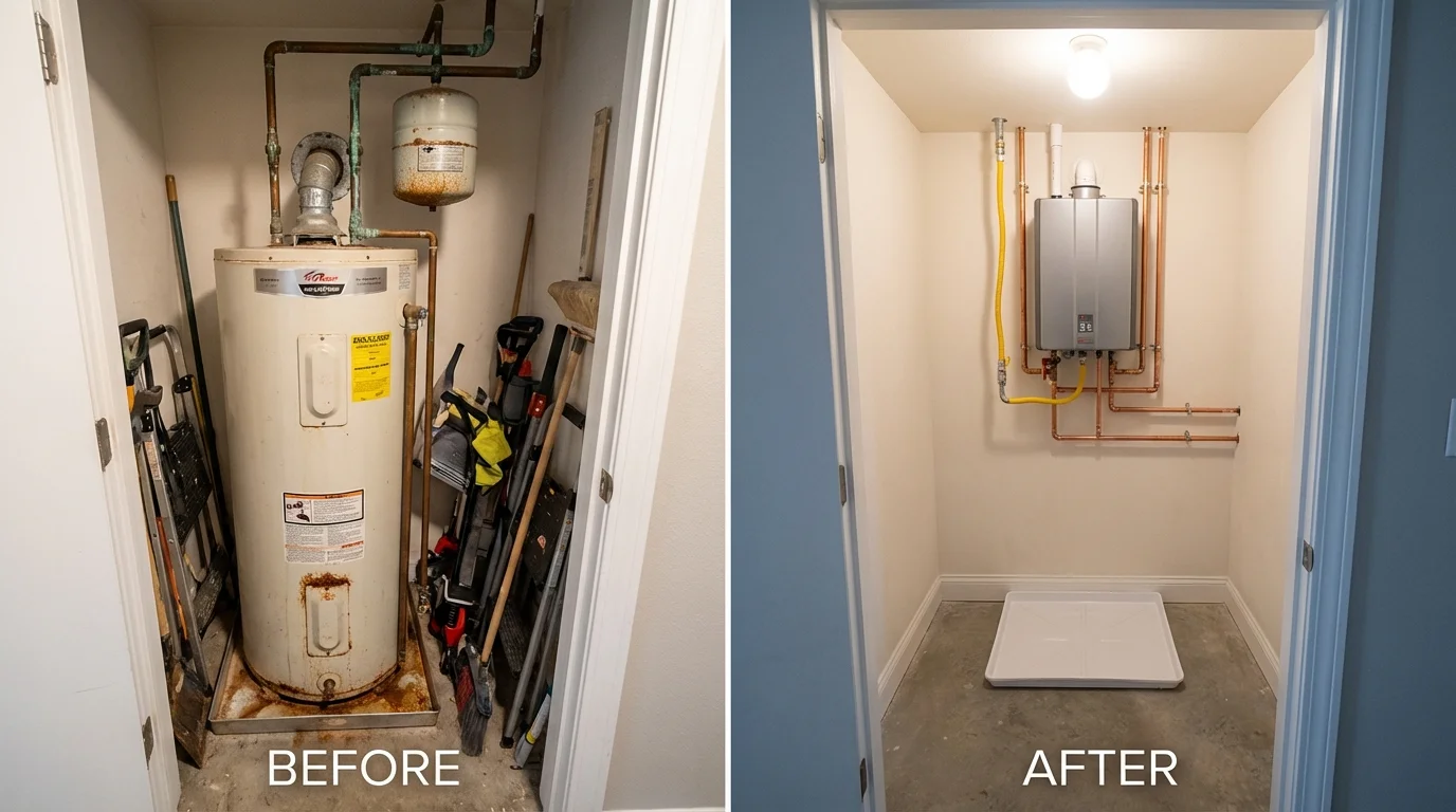 Tank water heater versus wall-mounted tankless unit comparison for Veneta, OR homeowners