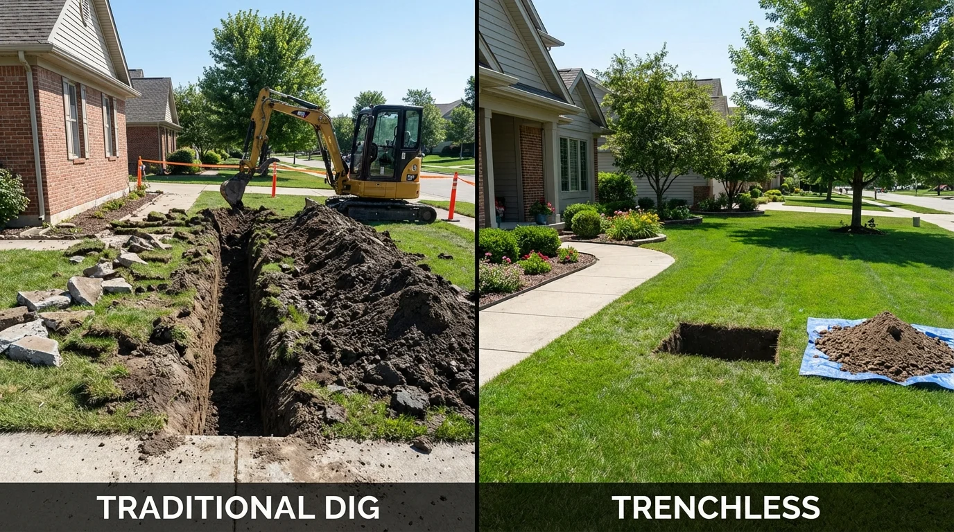 Trenchless sewer repair with minimal yard damage versus traditional excavation in Veneta, OR